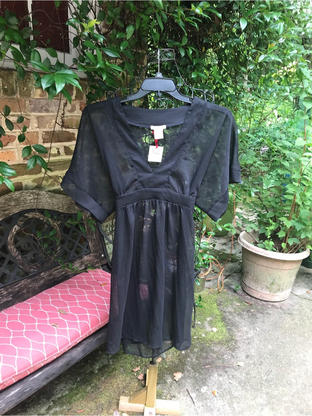 Fire Los Angeles- BLACK SHEER BABYDOLL BEACH COVER UP- Size Large- NWT